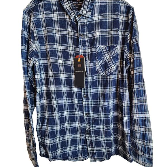 Nickel & Iron Navy Blue Checkered Buttondown, NWT, Medium - Picture 3 of 7
